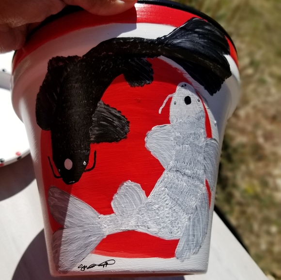 Ying Yang Koi Handpainted Planter - Picture 2 of 6